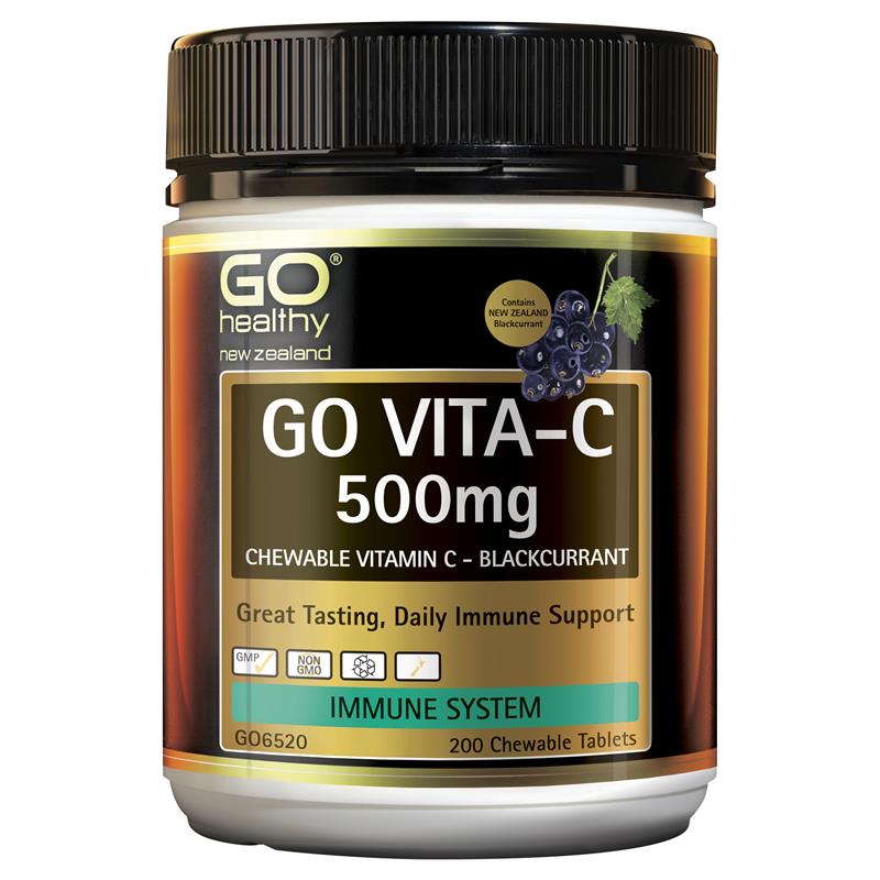 GO Healthy GO Vita-C 500mg Blackcurrant Chewable Tablets 200