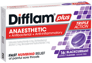 Difflam PLUS ANAESTHETIC Lozenges - BLACKCURRANT 16