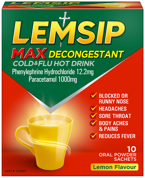 Lemsip Max Cold & Flu Hot Drink With Decongestant Sachets 10 - Lemon