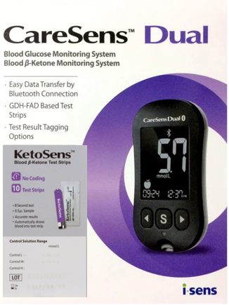 CareSens Dual Meter and 10x Ketosens test strips Combo