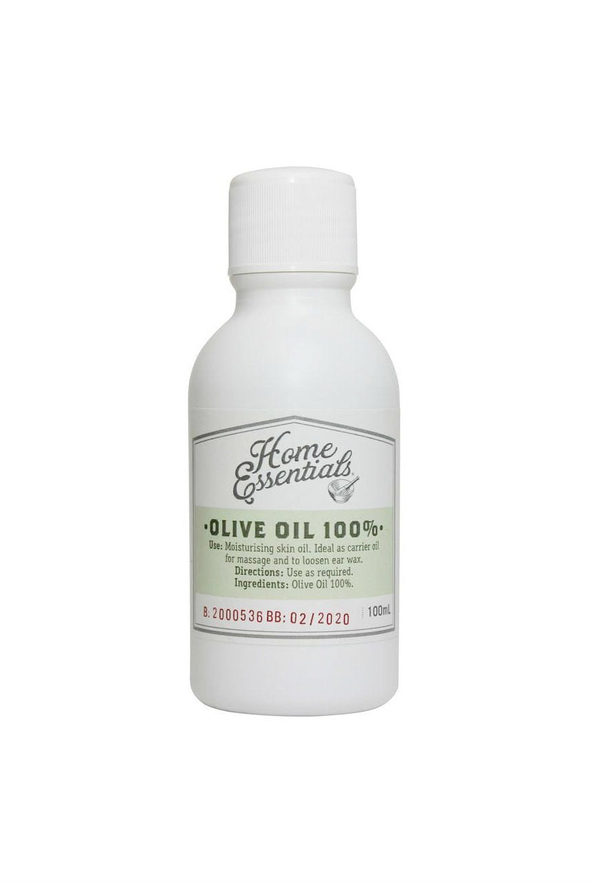Home Essentials Olive Oil 100% 100ml Olives are thought to be the secret behind the enviable good health enjoyed for generations by the Mediterraneans. Massage oil Skin oil Moisturiser for normal, dry or irritated skin Loosen ear wax - Just a few drops in each ear and secure with a cotton bud. Screw top jars - Rub a little Home Essentials Olive Oil on the inside of screw top jars when bottling fruit. This helps prevent rust and makes lids easier to unscrew. Lubricate kitchen equipment