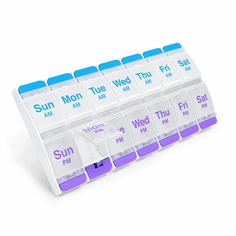 7-day Pill Organizer (Blu+Prple) Push Button